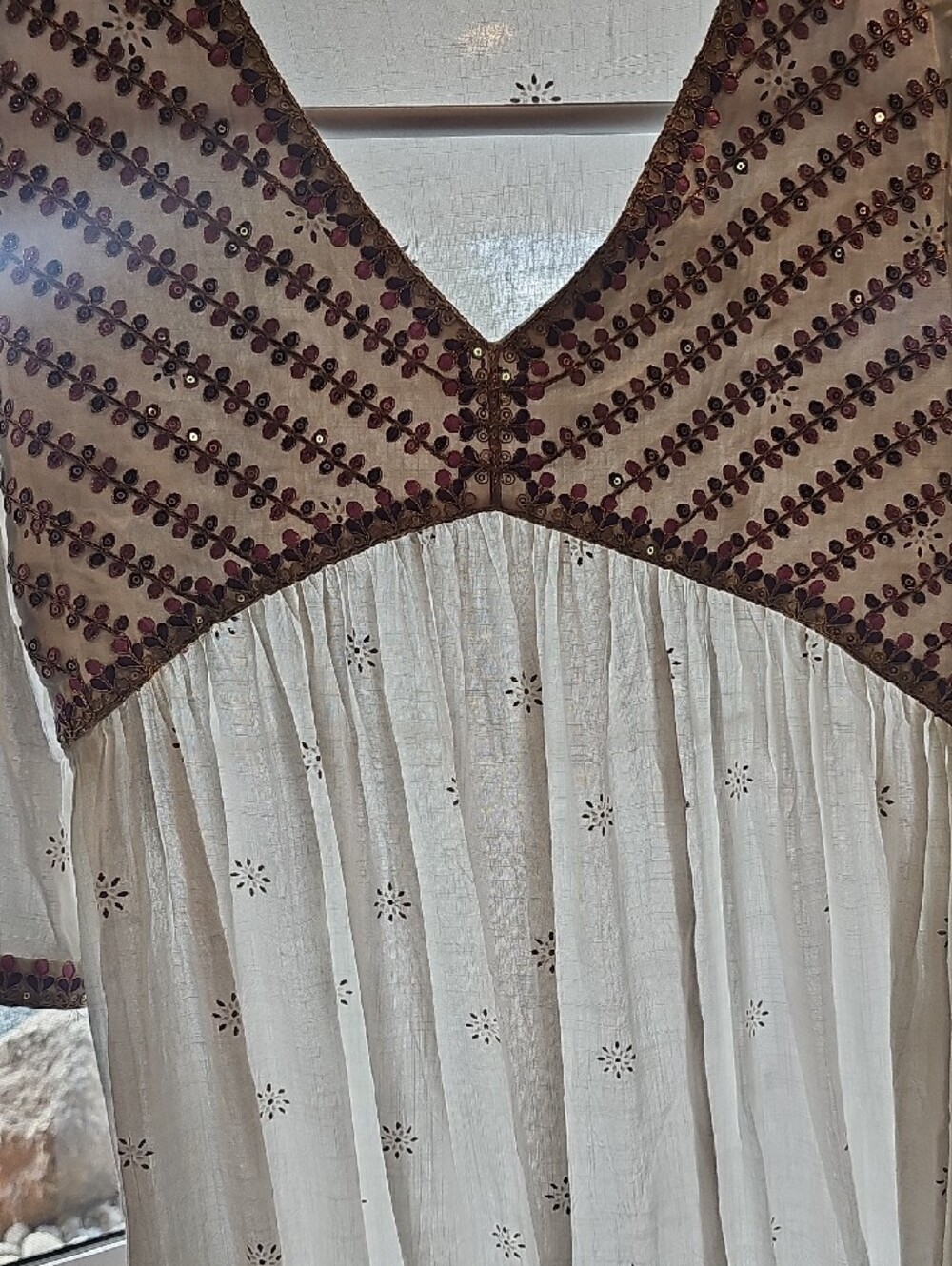 Boho Ivory  Midi Dress with Pink And Gold  Embroidery - XL - Picture 10 of 14